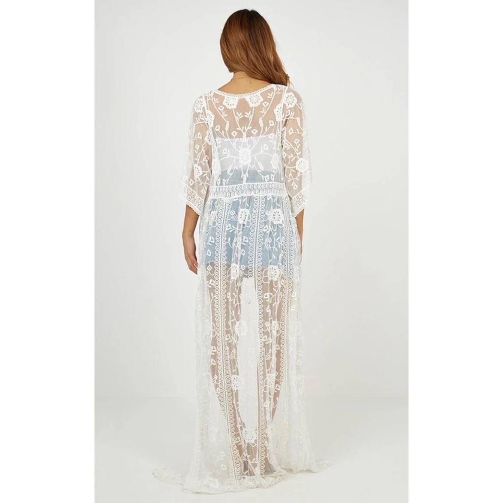 SOLD OUT Boho Floral Embroidered Lace Kimono Duster Wrap - Picture 7 of 10